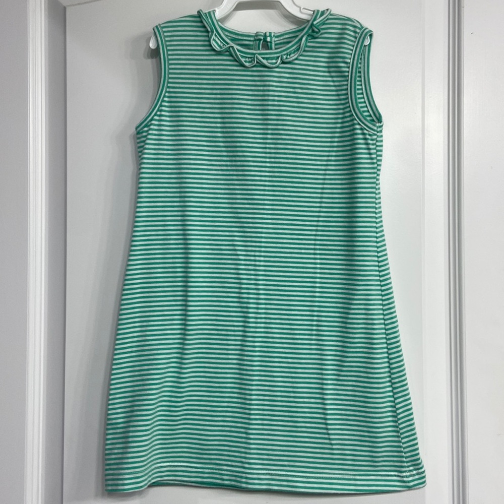Kayce Hughes Girls Sleeveless Dress Green/White Stripes Size 4 EUC